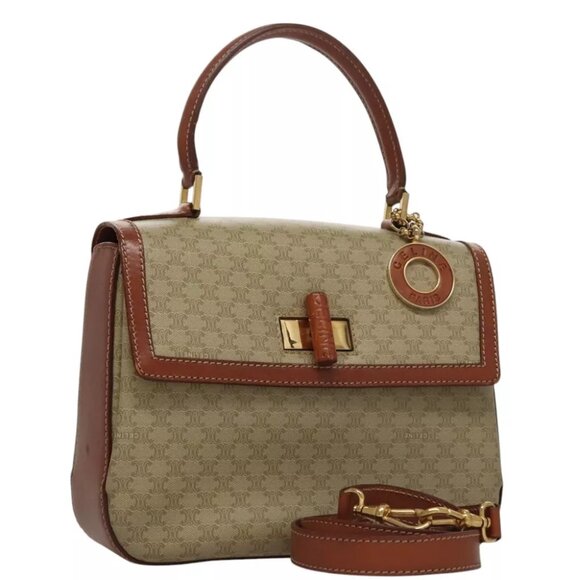 CELINE Macadam Canvas Hand Bag 2way Beige Gold - Picture 1 of 16